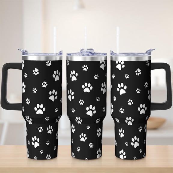 Cute paw print theme tumbler 40 oz tumbler with handle and straw 304 stainless steel travel cup coffee mug water bottle suitable as a gifts for women gifts for men dad gifts mom gifts