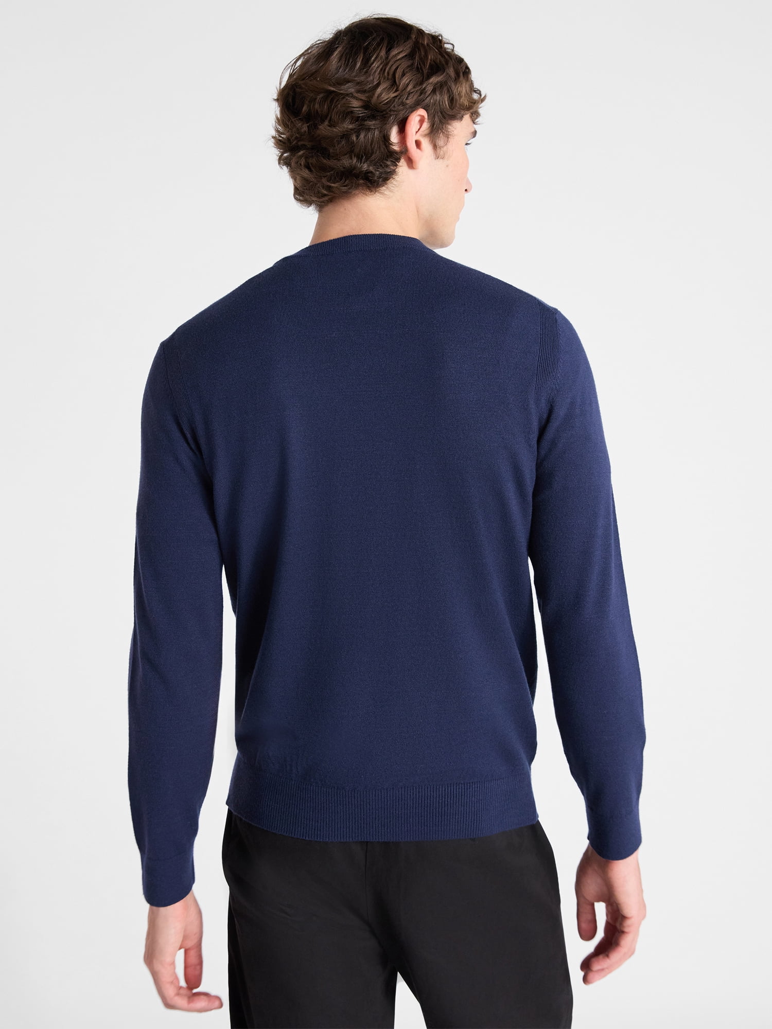 Free Assembly Men's Cozy Yarn Everyday Crewneck Sweater with Long Sleeves, Size XS-3XL