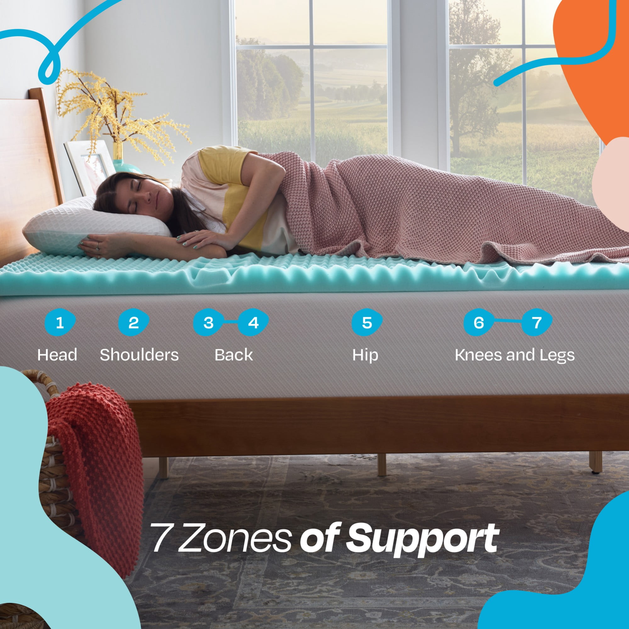 Linenspa 2" 7-Zone Cooling Gel and Green Tea Infused Memory Foam Mattress Topper, King