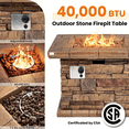thumbnail image 3 of VENTOPYR Outdoor Propane 32-inch Square Fire Pit Table with Faux Brown Ledgestone, 3 of 8