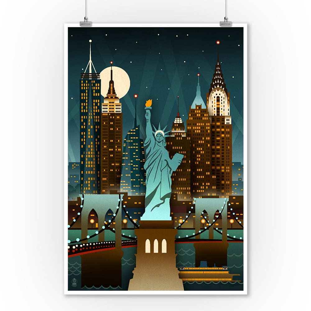 New York City, New York Retro Skyline (no text) Lantern Press