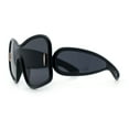 thumbnail image 6 of Womens XL Oversized Color Mirror Unique Arm Lens Shield Butterfly Sunglasses All Black, 6 of 7