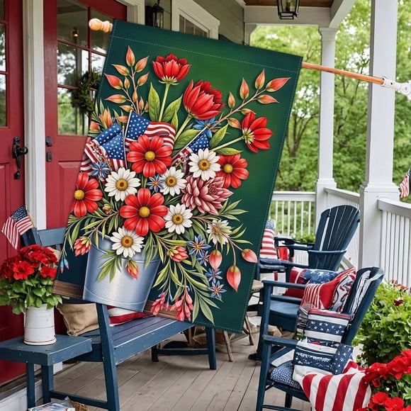 EGNMCR Décorations du Jour du Souvenir Jour de l'Indépendance Linen Garden Flag Bannière de Décoration de Patio Imprimée Double Face Drapeau de Jardin Patriotique Adapté pour la Décoration de Patio du Jour de l'Indépendance Linen banner