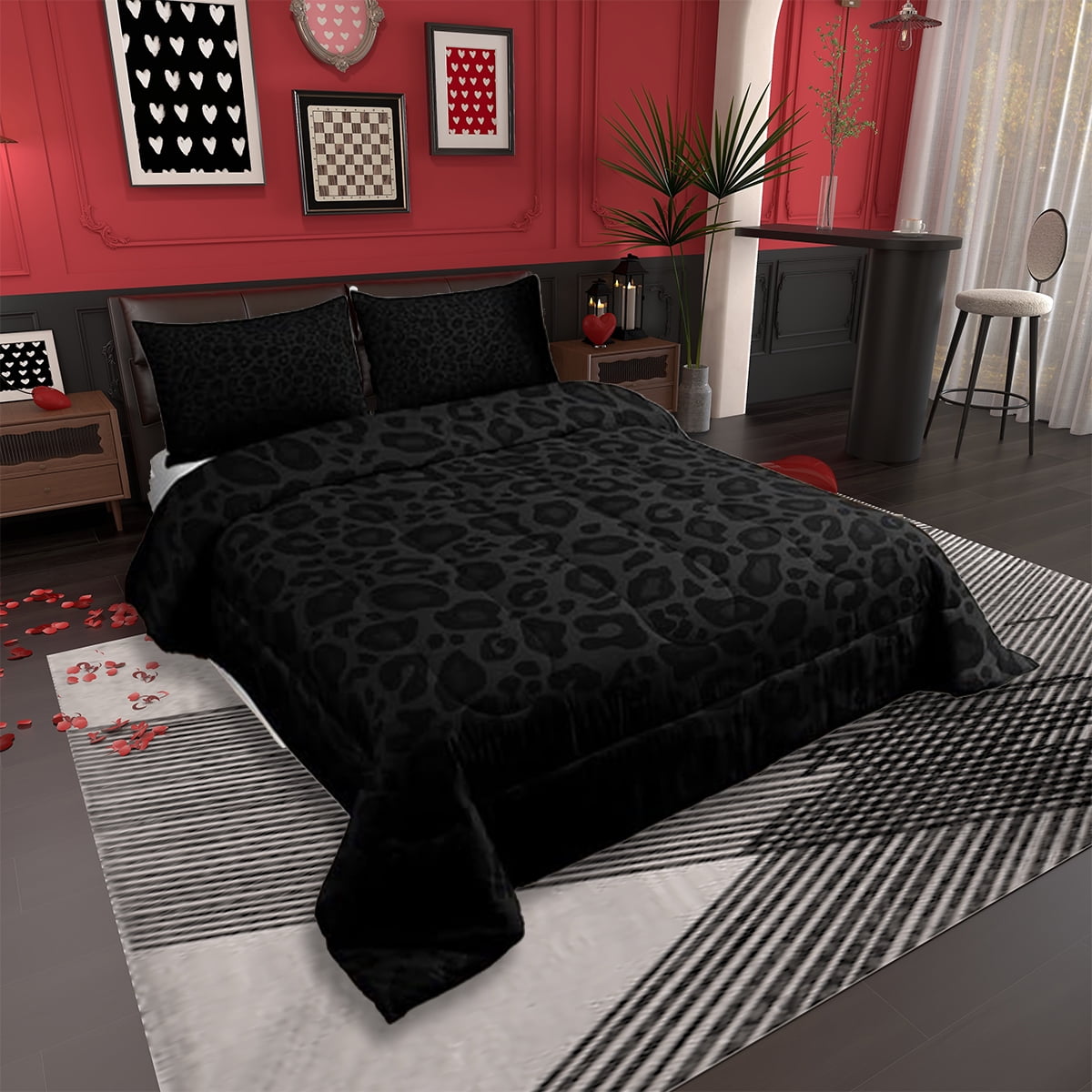 Leopard Print Comforter Set Twin Size,Abstract Cheetah Texture Bedding Set,Women Room Decor,Rustic Farmhouse Retro Down Comforter,Black Noble Duvet Insert