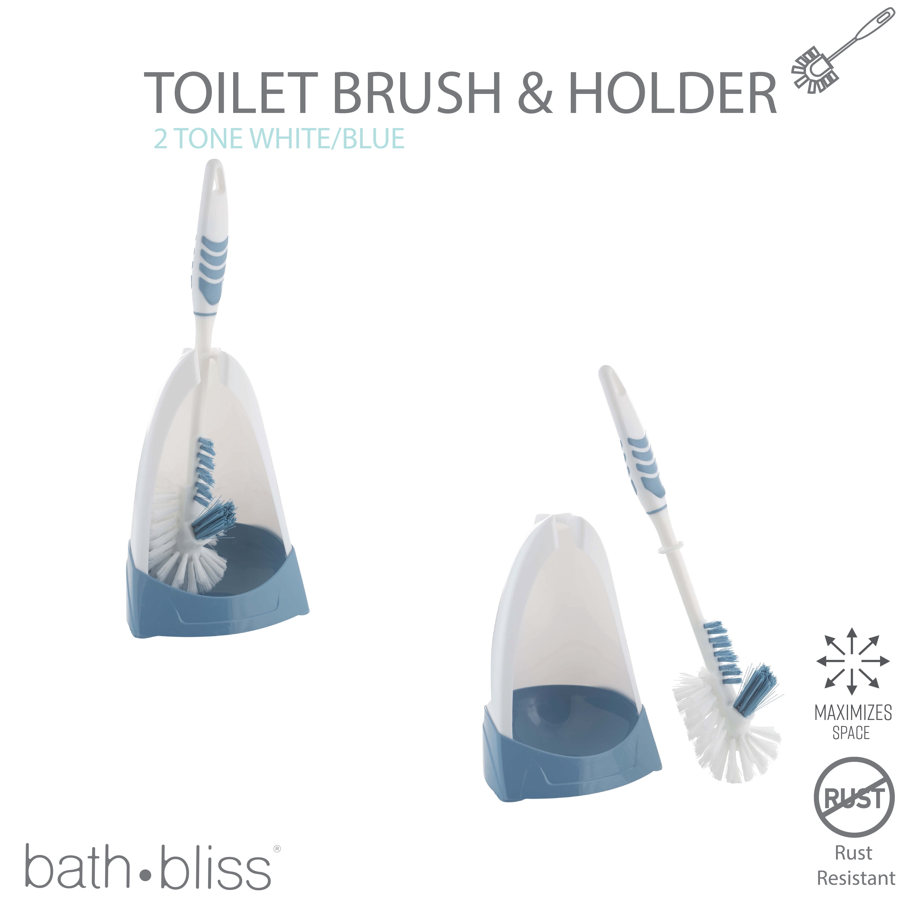 Bath Bliss 2 Pack Toilet Brush with Rim Scrubber, Blue