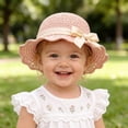 thumbnail image 2 of Lispipm Baby Girl Straw Hat Bowknot Outdoor Beach Sun Hats Infant Toddler Girls Vacation Ruffle Caps with Lace Starp Pink 6-24 Months, 2 of 5