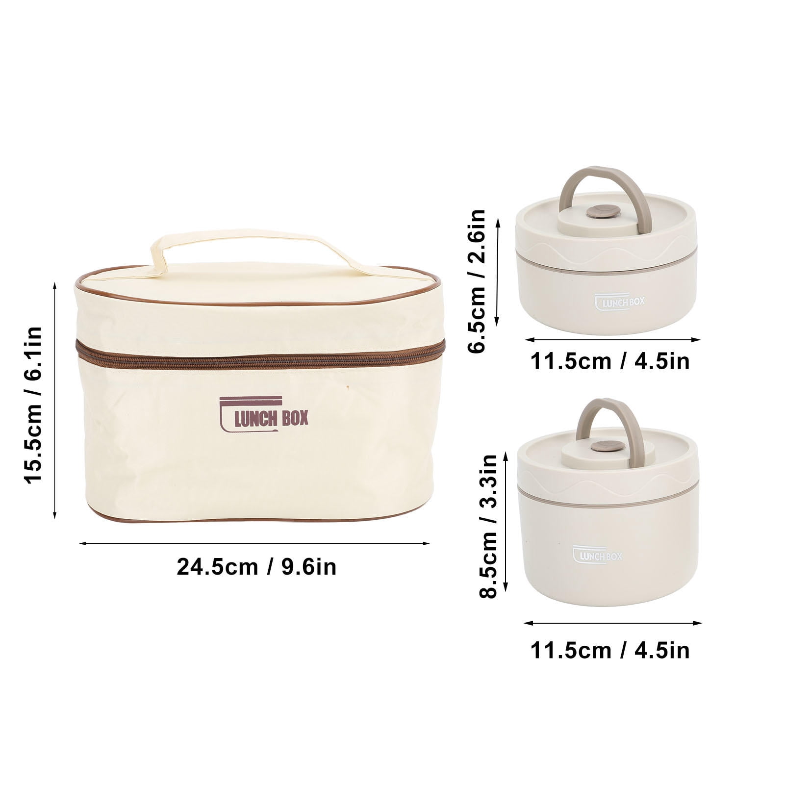 Rupoun 304 Stainless Steel Insulated Lunch Box – Round Thermal Bento with Sealed Lid, 4 Compartments, Lightweight & Portable, Beige, 4‑Piece Set