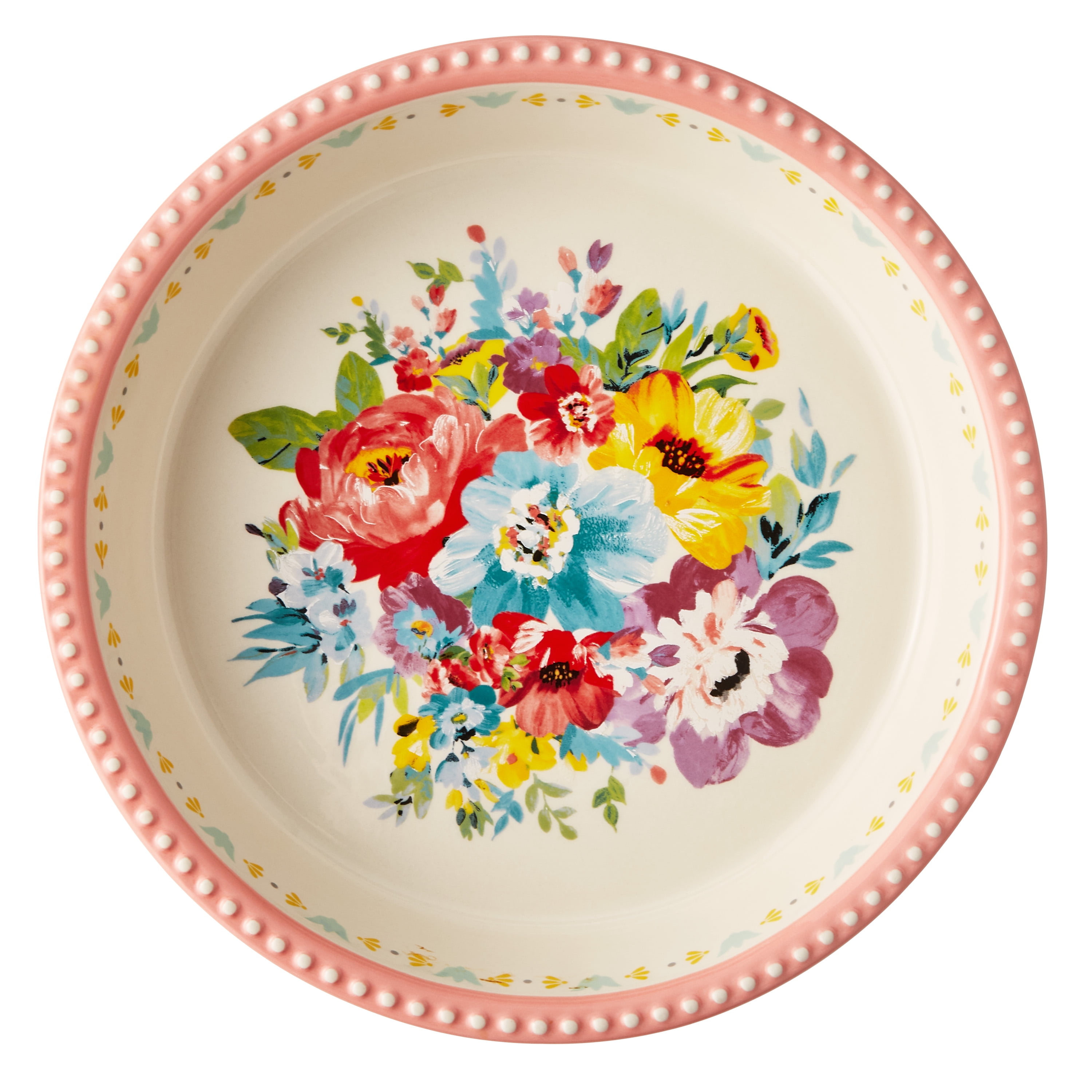 Pioneer Woman Timeless Floral Pie Pan Peace Love & Pie Ruffled Edge 10.5  EUC