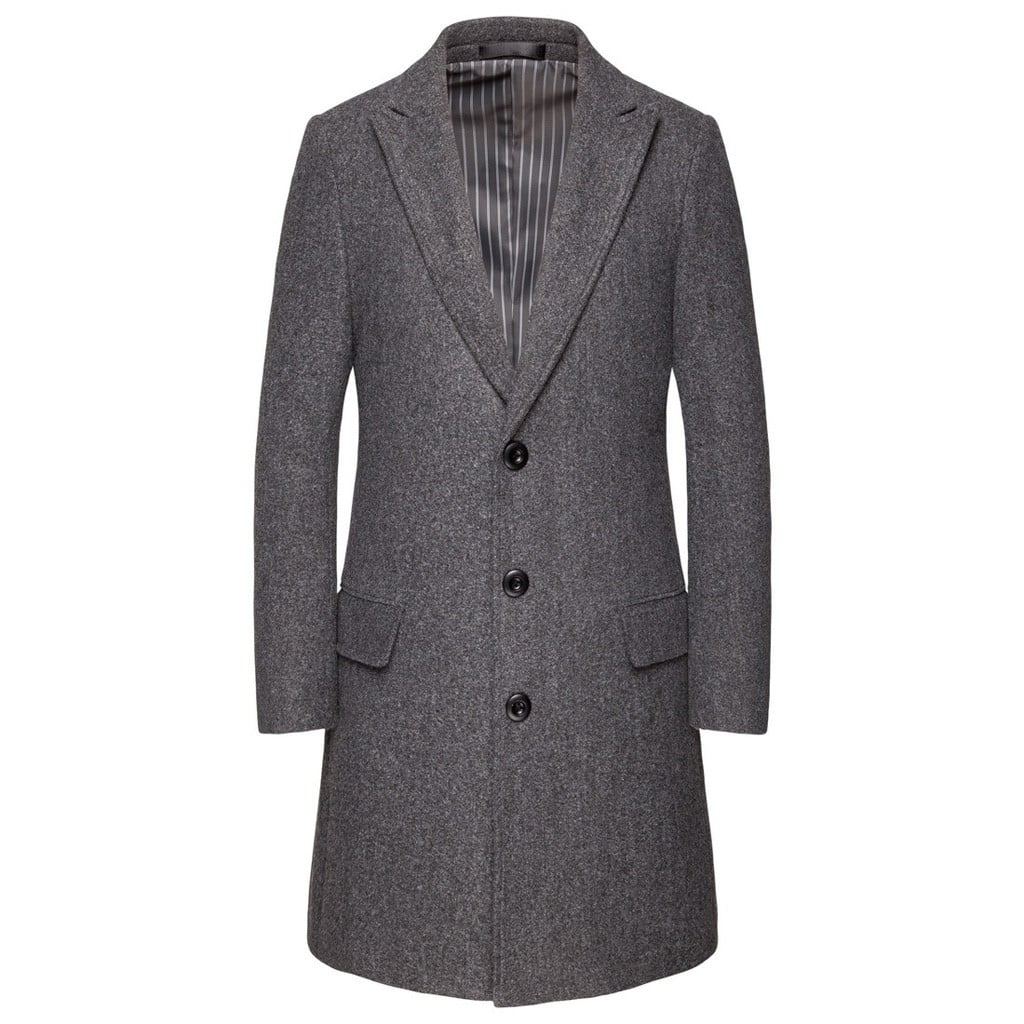 Men's Casual Trench Coat Fashion Business Long Slim Overcoat Jacket ...
