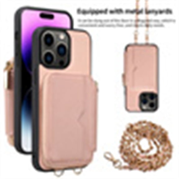 Jiahe Cover for iPhone 13 Pro Max, Crossbody Zipper Wallet Case,Shockproof PU Leather Kickstand Folio Case with Card Slots Holder Shoulder Strap Lanyard Case Cover, pink