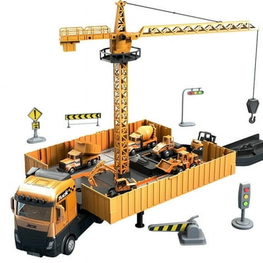 Construction Toys Truck Crane for Kids - 6-in-1 Engineering Vehicle Set with Rotating Crane,Easter Christmas Birthday Gift for Boys Girls Ages 3-8