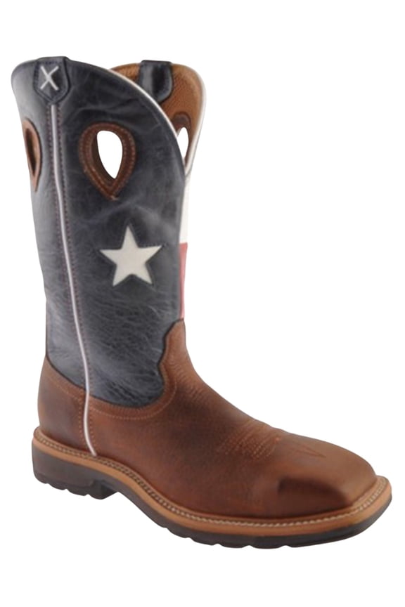 Men's Twisted X MLCS007 Lite Weight Work Boot Safety Toe Brown/Texas Flag Leather 15 D
