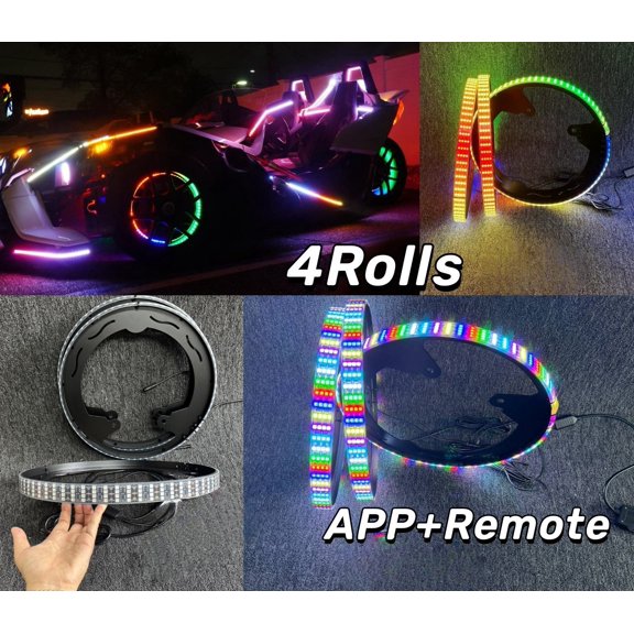 Tzvmnylighting Factory - 3PCS Quad Row Dream Color CHASING LED Wheel Rim Lights for Polaris Slingshot 2015-2025 Bluetooth  Remote control Waterproof