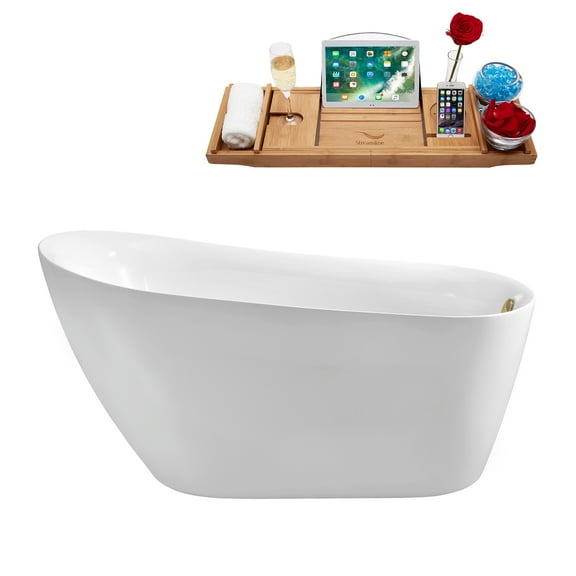 67" Streamline N281BBR Soaking Freestanding Tub and Tray With Internal Drain in Brushed Brass