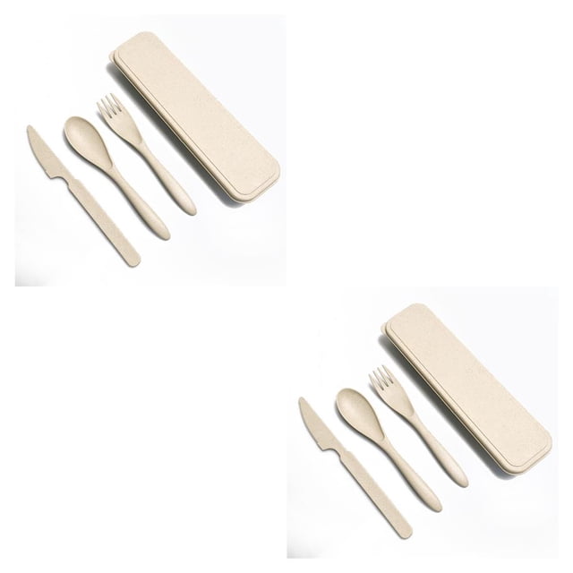 Decodeary Tableware Set Portable Washable Reusable Solid Color Kids Flatware Kit House Camping Holiday Dinnerware Beige 2Set