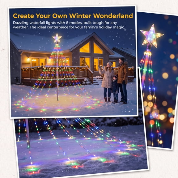 Outdoor Christmas Decorations 324LED 9 String Lights 4 Color 12FT Copper Plastic 8 Modes & Timer for Yard Tree Porch Outdoor Indoor Holiday by MPOISVA
