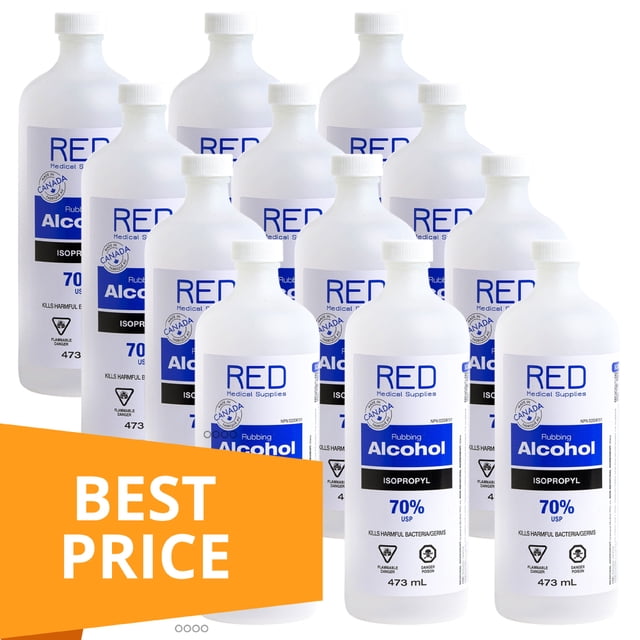 12 Bottles Isopropyl Rubbing Alcohol 70% Bottle, 473mL - Topical First Aid Antiseptic Cleaner – 70 Percent Isopropanol Sterilization Solution, Made in Canada (12 Bottles, 473mL)