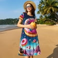 thumbnail image 4 of Naloa Starry Sky Colorful Donut Print Womens Summer A-Line Dress with Pockets,Short Sleeve Dresses,Flowy Beach Swing Dress for Vacation Travel, 4 of 6