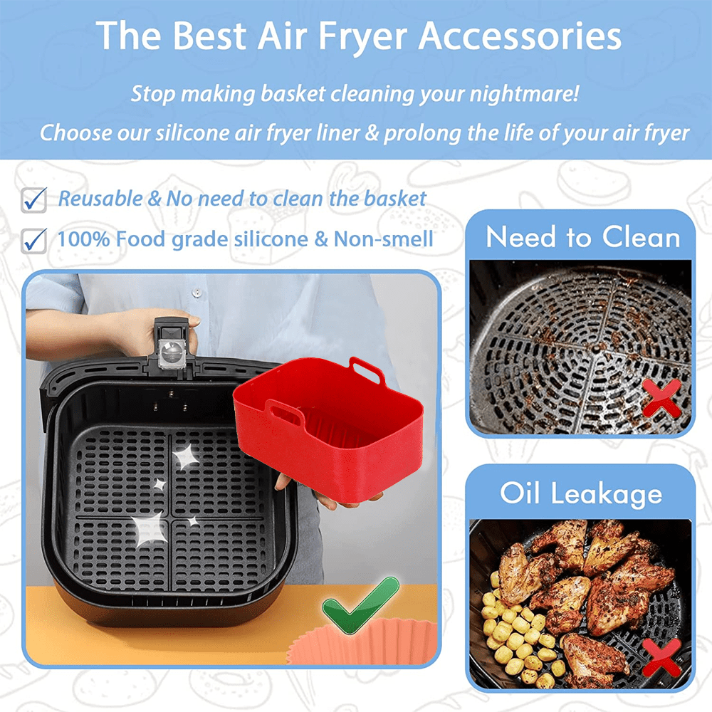 Air Fryer Silicone Liners, Silicone Fryer Basket Pot Reusable, Food Safe,  Heat-Resistant, Non-Stick Silicone Baking Tray Oven Accessories with 2  Liners and Split Strip for 5QT and UP, Red - Yahoo Shopping