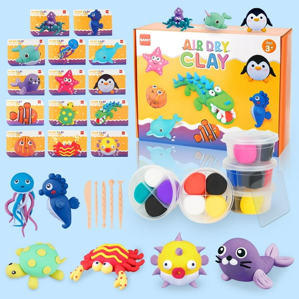 Kit de modelado con arcilla seca al aire QANIY para 14 especies de vida marina para niños