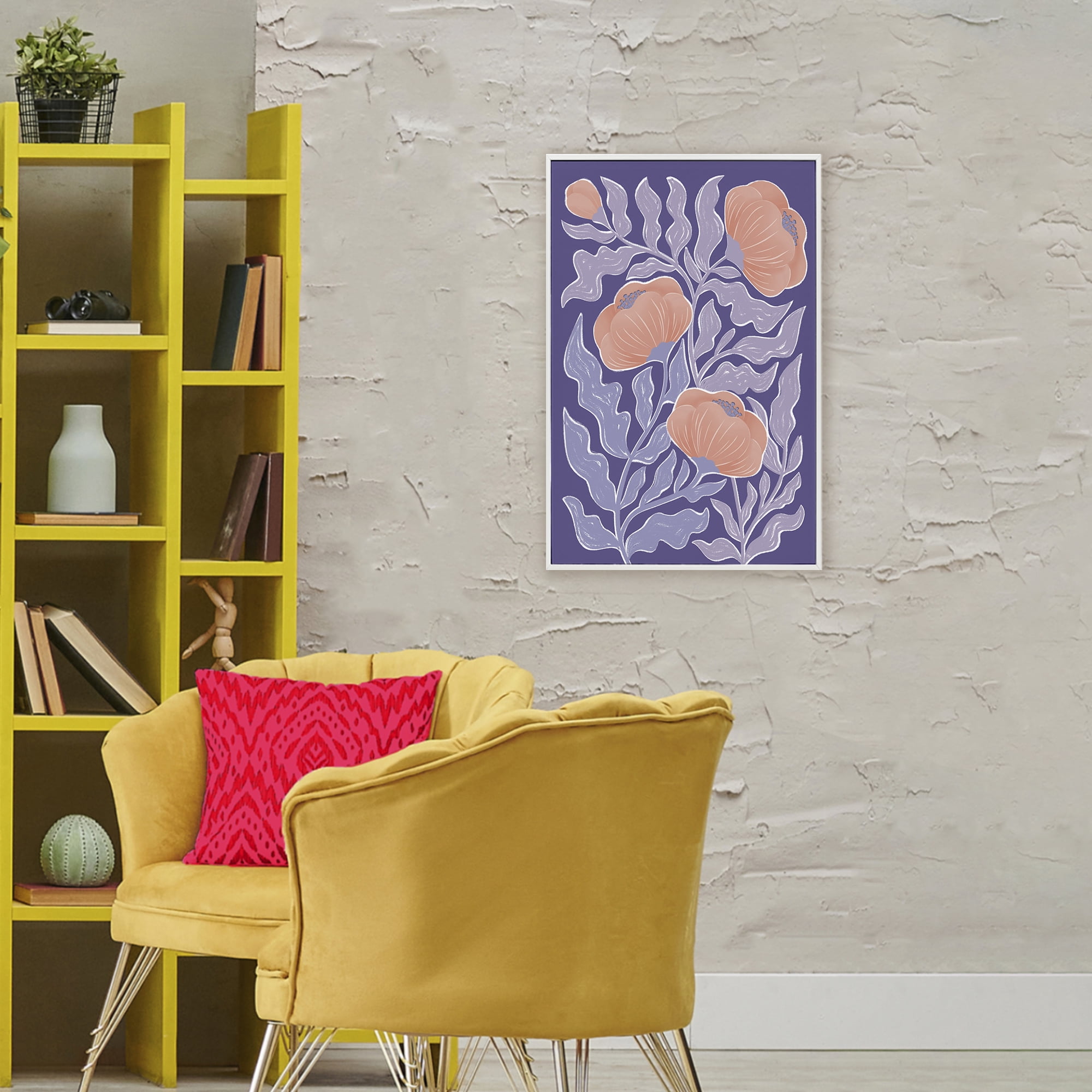 Stupell Industries Midcentury Purple Poppies White Framed Giclee Art, design by Martina Pavlova