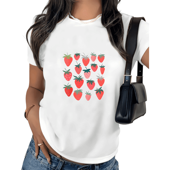 White Print Tshirt Graphic Tees Strawberry Grid Coquette Inspired Personalized Graphic Wear S-5XL Tops