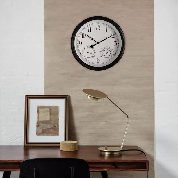 Reloj de Pared para Exteriores Resistente Al Agua Jardin Reloj Redondo Porche de Casa Relojes Colgantes de 15 Pulgadas Higrometro Pa Sunnimix Reloj de pared para el hogar Bodega Aurrera en linea