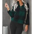 thumbnail image 4 of Women's Green Plaid Zip Collar Plush Pullover Sweatshirt, 4 of 19