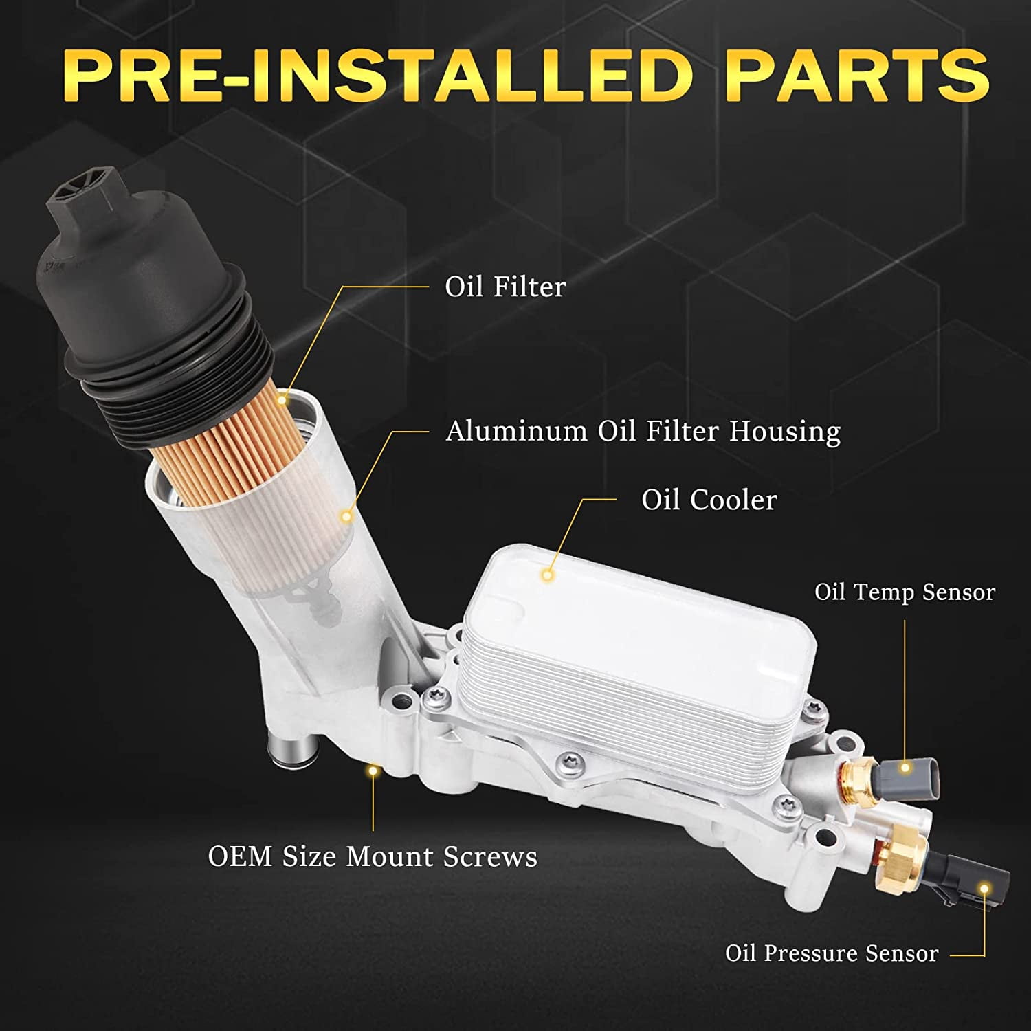 926-959 Aluminum Engine Oil Filter Housing with Oil Cooler Sensors and Gaskets for 2011-2016 Jeep Dodge Chrysler Ram 3.6L