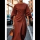 thumbnail image 2 of Vestido Elegante de Cóctel para Mujer, con Mangas Murciélago, Liso, Informal, Holgado, Fruncido, con Abertura, Midi y Cinturón. Marrón M, 2 of 3