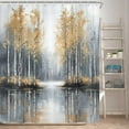 thumbnail image 5 of Gold Grey Tree Shower Curtain, Minimalist Boho Ombre Art Oil Painting Modern Style Shower Curtain Set, Modern Gold Landscape Shower Curtains for Bathroom, with Hooks-72"W x 78"L (Pack of 1), 5 of 7