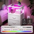 thumbnail image 6 of Tomnk LED Nightstand with Charging Station, Modern Bedside Table with Glass Top, USB Ports & Power Outlets, 2 Fabric Drawers Storage End Table for Bedroom, White, 6 of 12