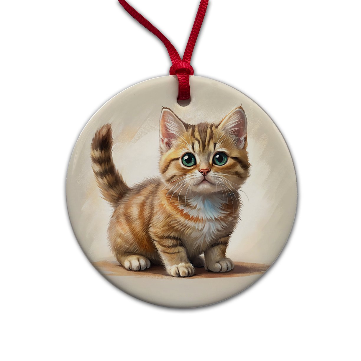 Munchkin Cat Illustration Christmas Tree Holiday Round Ceramic Ornament