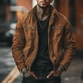 thumbnail image 5 of Handshe Men's Corduroy Jacket, Solid Color Long Sleeve Lapel Collar with Zipper Front and Two Pockets, Casual Outdoor Wear for Daily Activities, 5 of 8