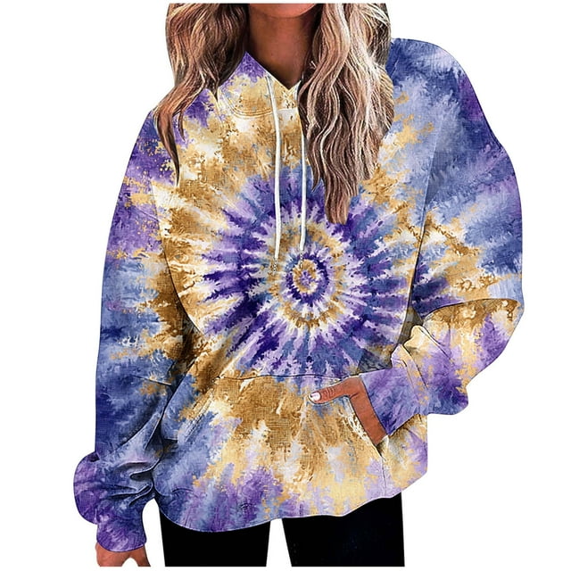 Économies Automne/hiver! HVOBTTY Sweat à Capuche pour Femmes, Sweat à Capuche Imprimé Automne et Hiver pour Femmes, Haut Long à Manches Longues avec Poche Violet, P