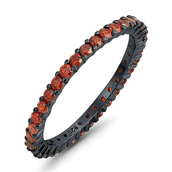 Round 2 mm Red Garnet Full Eternity Band Ring Wedding Engagement 925 Silver Black Rhodium Gemstone Jewelry For Women Gift