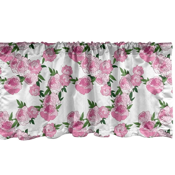 Ambesonne Peony Valance Pack of 2, Blooming Art Romantic Garden, 54"X18", White Pink and Green
