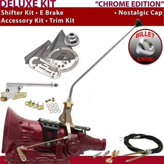 American Shifter 700R4 Shifter Kit Chrome 23 in. E Brake Cable Trim Kit for F496C