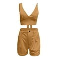 thumbnail image 4 of REORIAFEE Joggers Set for Women Workout Set Women's Summer Suit Tops Shorts Fashion Casual Two Piece Sets Khaki S, 4 of 7