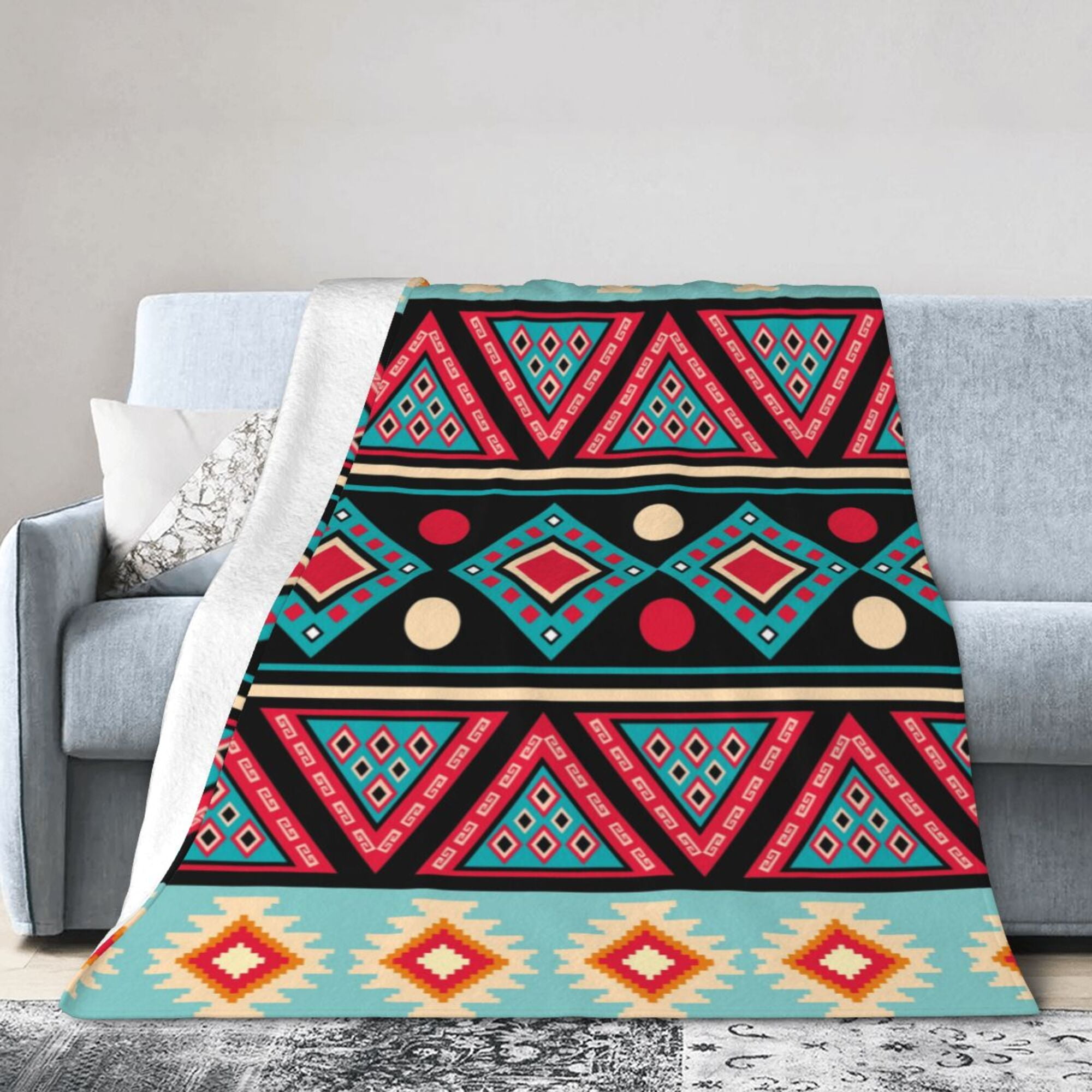 DouZhe Ultra Soft Micro Fleece Lightweight Flannel Bed Blanket Bohemian Southwestern Native Retro Print Cozy Warm Throw Blankets 50 x40