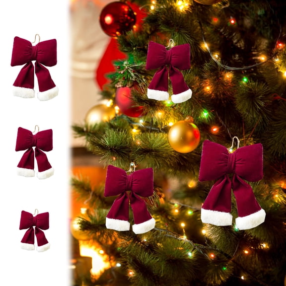 Red White Christmas Velvet Bows, Stuffed Red Christmas Bows, Xmas Tree Bows, Tie Bows for Wrapping Winter Christmas Party Wedding Home Outdoor New Year Decoration