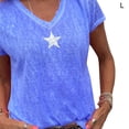 thumbnail image 1 of Camiseta Mujer Cuello en V Manga Corta Top suelto Estampado Chica Verano Top, Azul, L tholdsy AP001862-43, 1 of 5