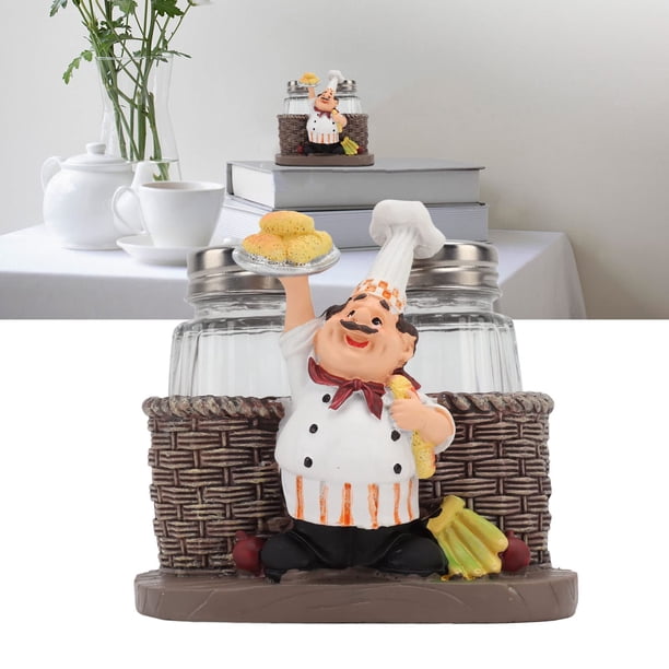 Soporte para estatura de chef, juego de salero y pimentero, decoración para botellas, caja de almacenamiento de especias para cocina