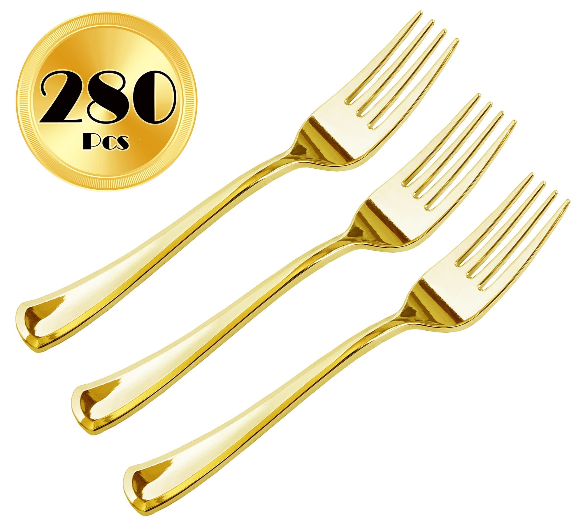 JL Prime 280 Piece Gold Plastic Forks Bulk Set, Gold
