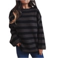 thumbnail image 2 of Women's Classic Pullover Sweater Round Neck Knitted Stripe Long Sleeve Loose Blouse, 2 of 7