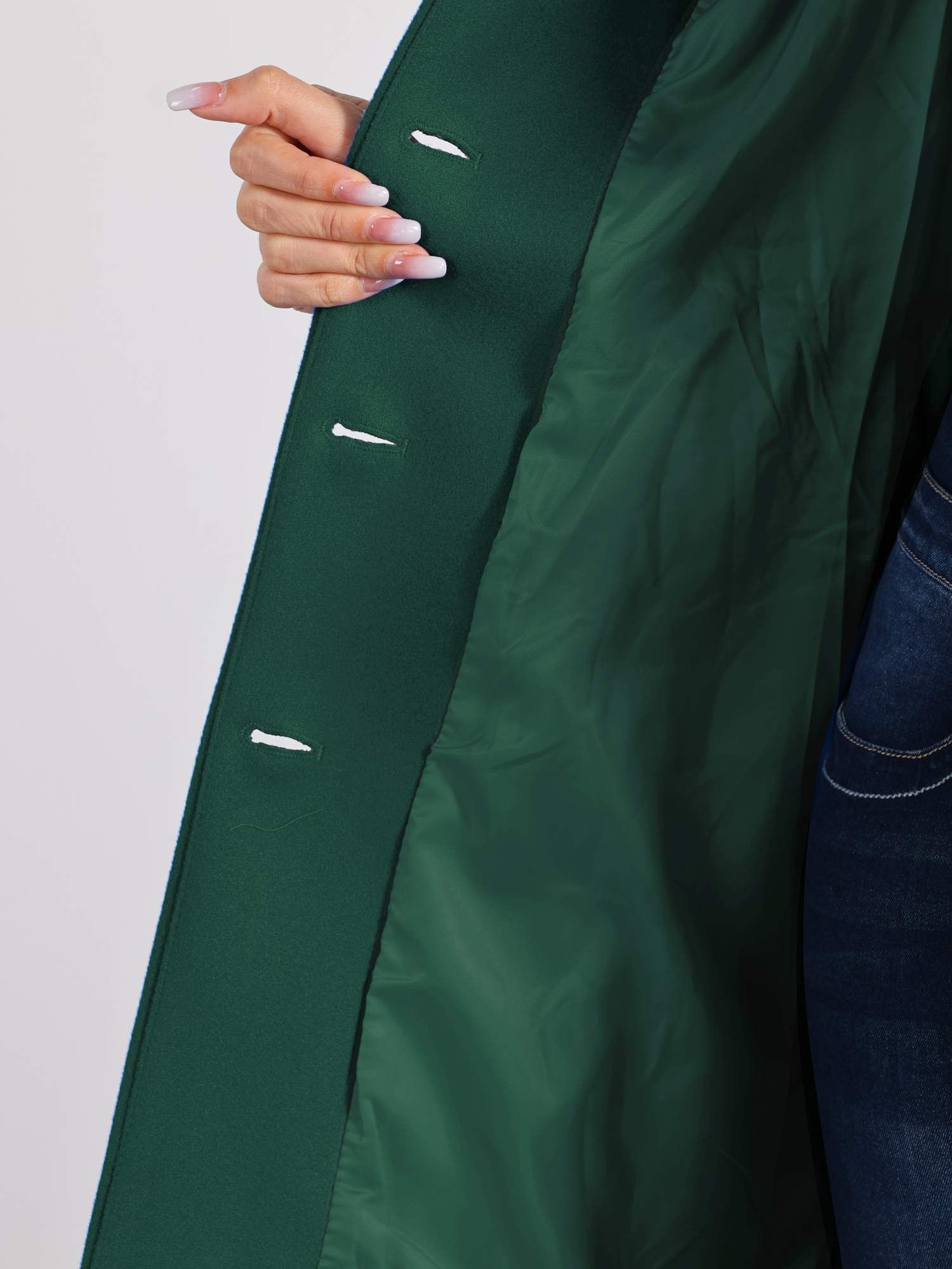 DARING DIVA Women's Elegant Winter Overcoat V Neck Single Breasted Coats Dark Green S