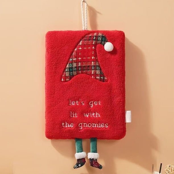 Toalla de Manos Navideña | Tejido Aterciopelado Resistente a Las Pelusas | Toalla Absorbente de Secado Rápido para Cocina y Baño | Presilla para Colgar y Guardar Fácilmente | Colores Festivos: Rojo,