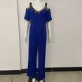 thumbnail image 2 of MORTTIC Plus Size Women's V-Neck Short Sleeve Wide Leg Jumpsuit with Rhinestone Detail Elegant Summer Romper Blue，5XL, 2 of 4