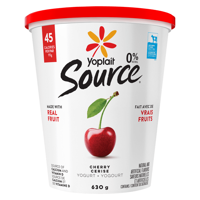 Yoplait Source 0% Smooth Traditional Yogurt, Cherry, No Added Sugar, 630 g