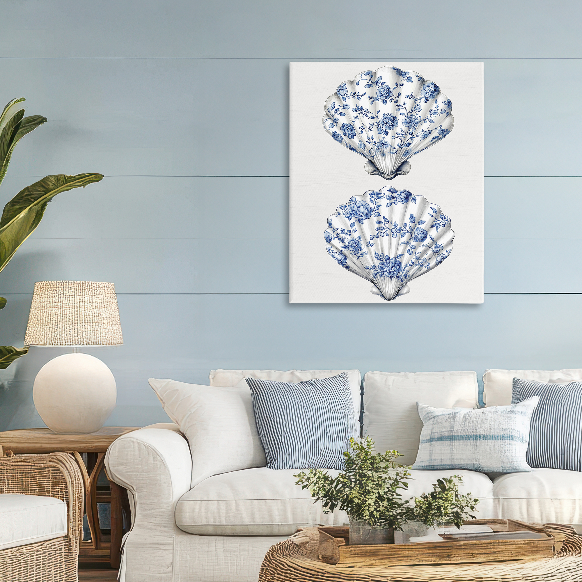 Delicate Toile Seashells Canvas Wall Art, design by Lettered and Lined